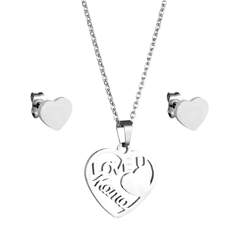 Wholesale Mother's Day Gift I Love You Mom Fashion Heart Ladies Necklace Earrings Set